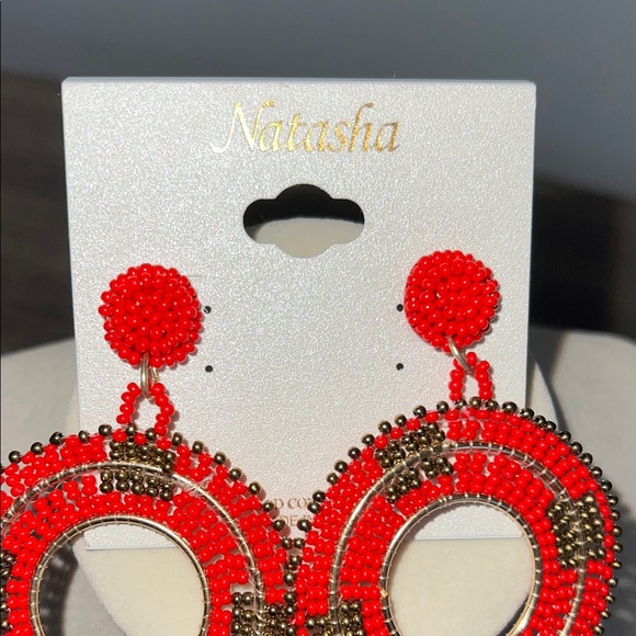 Natasha | Red & Gold Beaded Hoop Earrings - Picture 4 of 7